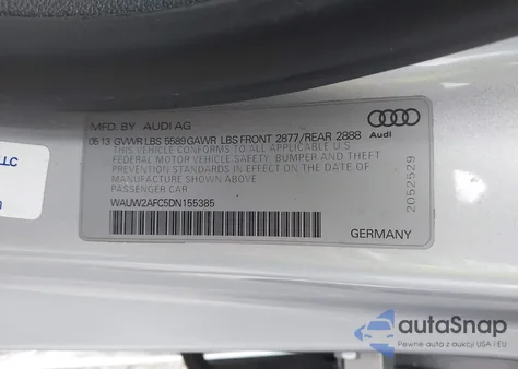 2013 Audi S7 4.0T Prestige z USA, uszkodzony, nr VIN WAUW2AFC5DN155385